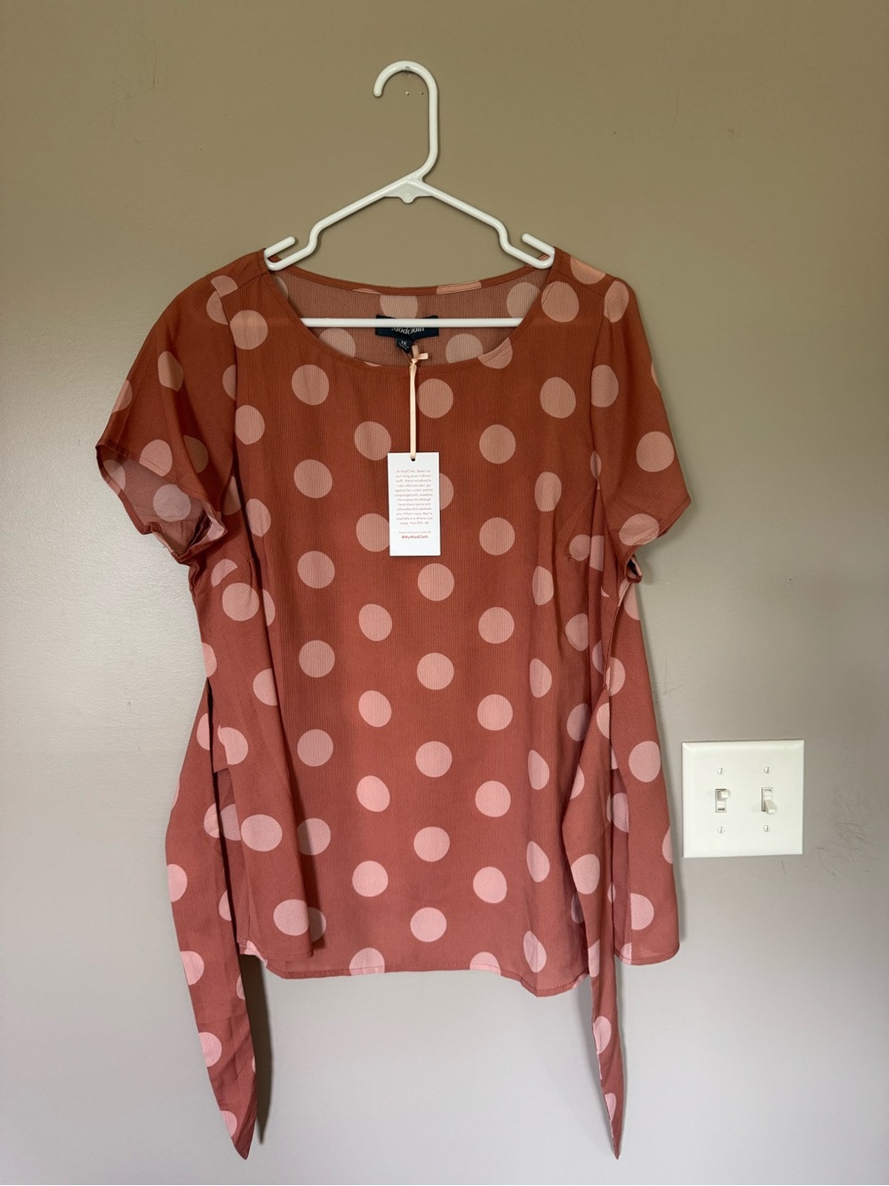 Modcloth Rust Blouse with Pink Polka Dots